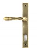33039 From The Anvil Aged Brass Reeded Slimline Lever Espag&period; Lock Set  - 92mm Centres - 212mm Screw Centres
