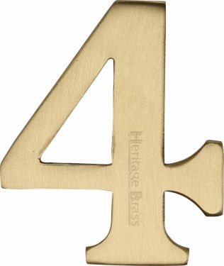 Click Here To Enlarge This Photo Of C1568 4-SB Heritage Brass Numeral 4 Self Adhesive 51mm &lpar;2"&rpar; Satin Brass Finish