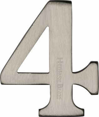 Click Here To Enlarge This Photo Of C1568 4-SN Heritage Brass Numeral 4 Self Adhesive 51mm &lpar;2"&rpar; Satin Nickel Finish