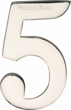 Click Here To Enlarge This Photo Of C1568 5-PNF Heritage Brass Numeral 5 Self Adhesive 51mm &lpar;2"&rpar; Polished Nickel Finish