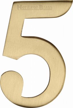 Click Here To Enlarge This Photo Of C1568 5-SB Heritage Brass Numeral 5 Self Adhesive 51mm &lpar;2"&rpar; Satin Brass Finish