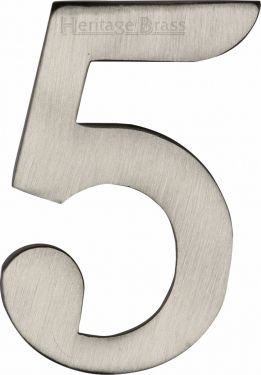 Click Here To Enlarge This Photo Of C1568 5-SN Heritage Brass Numeral 5 Self Adhesive 51mm &lpar;2"&rpar; Satin Nickel Finish